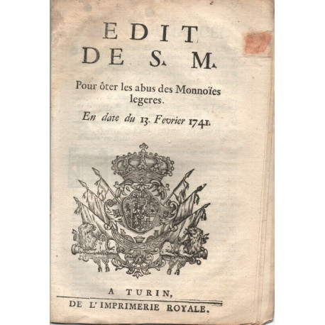 Edit du ROY portant augmentation sur les Espèces d'OR et d'ARGENT...