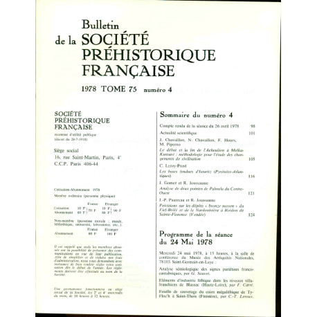 Bulletin de la société préhistorique française . Tome 75 No 4