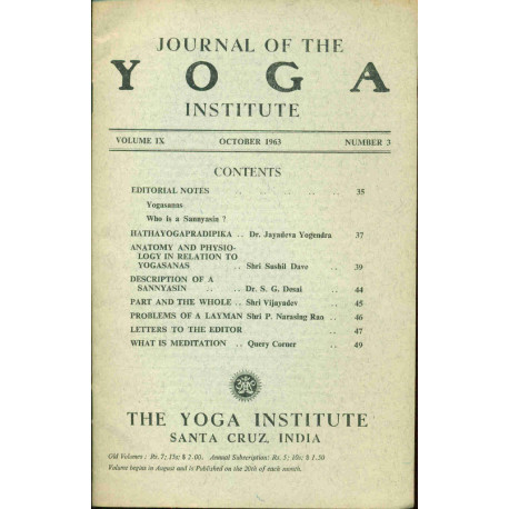 Journal of the Yoga Institute . Volume IX . No 6