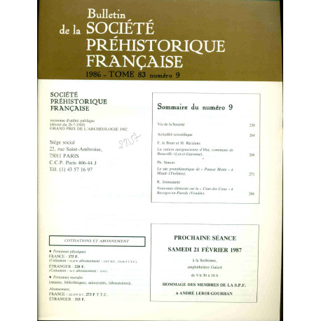 Bulletin de la Société préhistorique française . Tome 83 . Numéro...