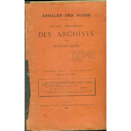 Annales des Alpes.Périodique des Archives des Alpes. Année 1899...
