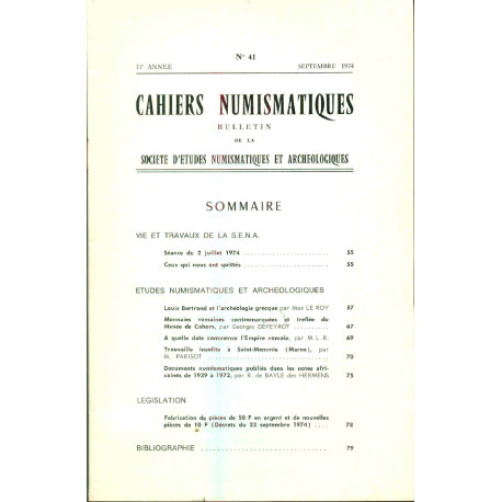 Cahgiers numismatiques . Bulletin de la société d'etudes...