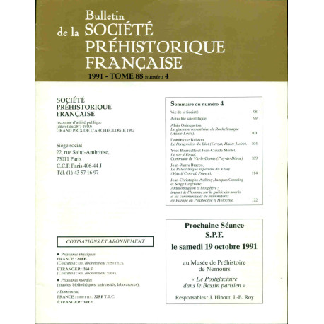 Bulletin de la Société Préhistorique Française . Tome 88 - numéro...
