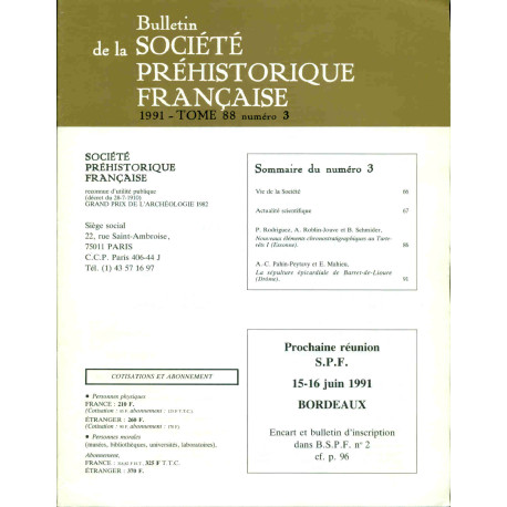 Bulletin de la Société préhistorique Française .Tome 88 . numéro...
