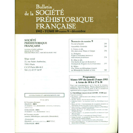 Bulletin de la société préhistorique française . Tome 89 . Numéro...