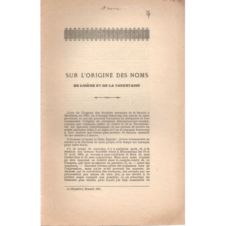 Sur l'origine des Noms de l'Isère et de la Tarentaise