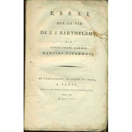 Essai sur la vie de J.J. Barthelemy