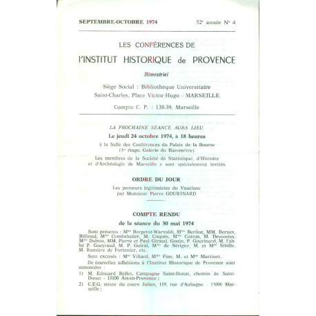 Les conférences de l'Institut historique de Provence . 52e année ....