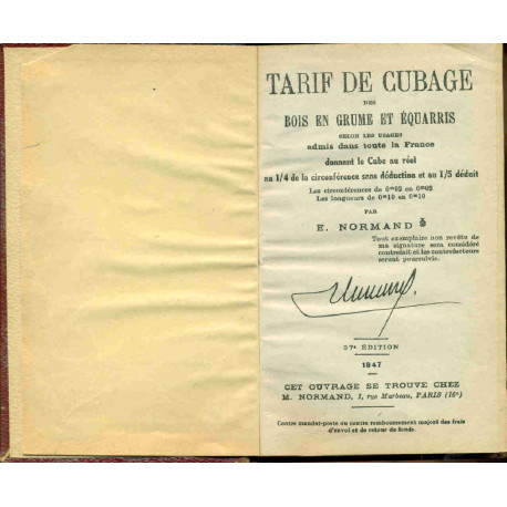 Tarif de Cubage des Bois en Grume et Equaris selon les usages...