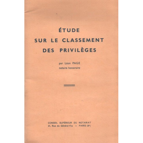 Etude sur le classement des privileges