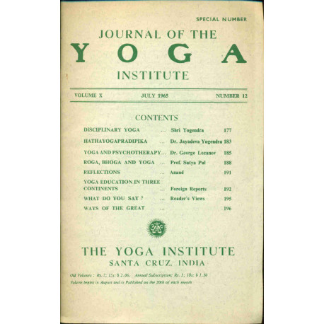 Journal of the Yoga Institute Volume X Number 12 Special Number