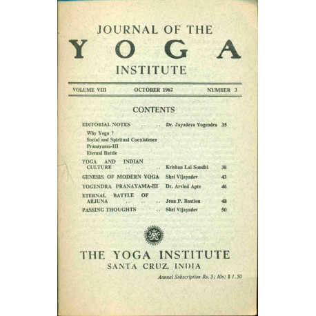 Journal of the Yoga Institute. Volume VIII. No 3