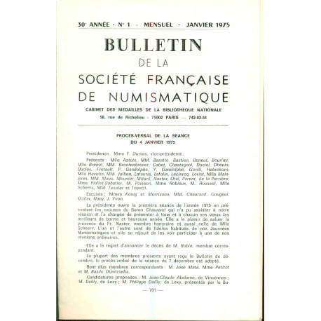 Bulletin de la Société française de Numismatique. No 1