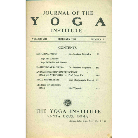 Journal of the Yoga Institute. Volume VIII . No 7