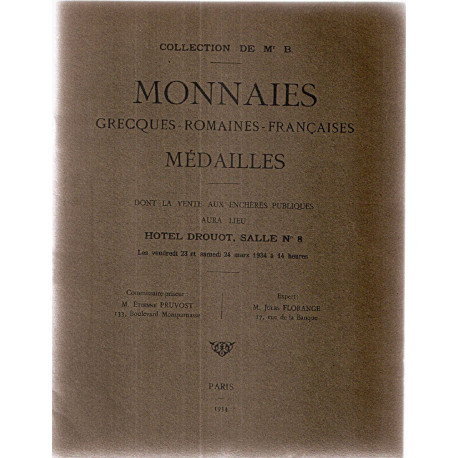 Collection de Mr B. Monnaies grecques-romaines-Françaises...