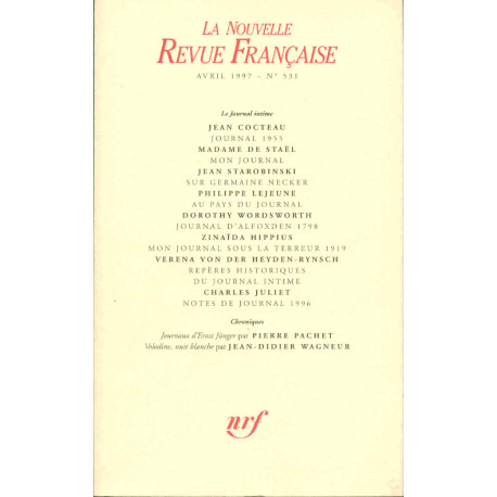 La Nouvelle Revue Françaçaise Avril 1997 No 531