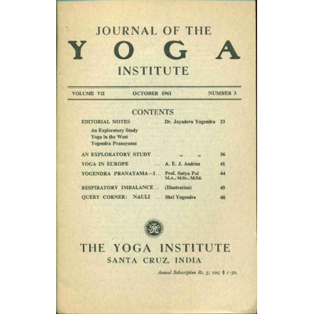 Journal of the Yoga Institute. Volume VII. No 3