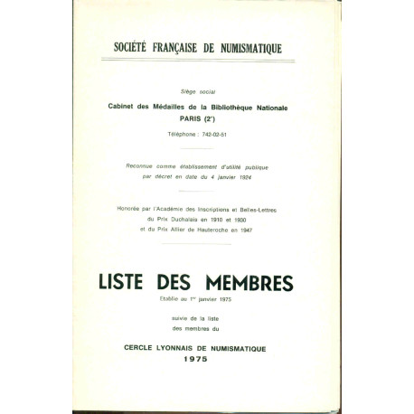 Société française de numismatique . Liste des MEMBRES établie au...