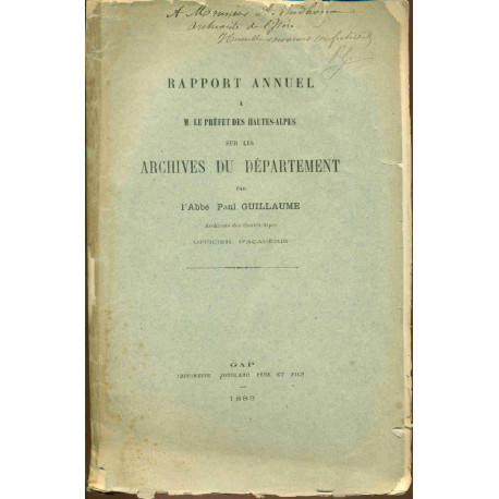 Rapport annuel à Monsieur Le Préfet des Hautes-Alpes sur les...