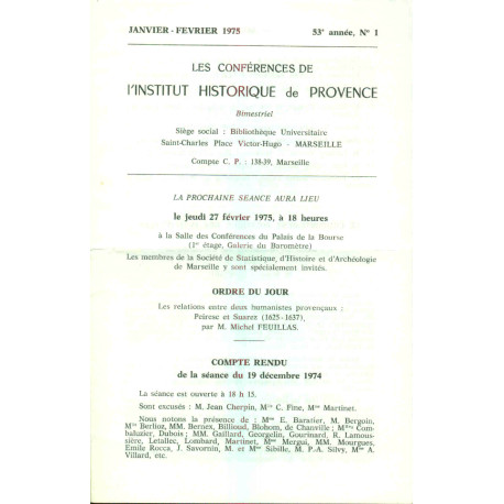 Les conférences de l'Institut historique de Provence .53e année. No 1