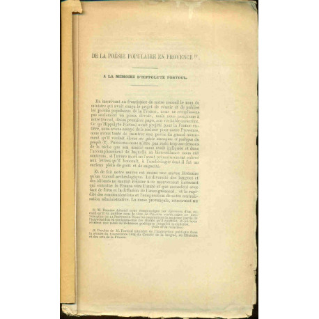 De la Poésie Populaire en Provence.A la Mémoire d'Hippolyte Fortoul