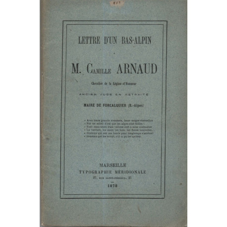 Lettre d'un Bas-Alpin à M. Camille Arnaud Maire de Forcalquier...