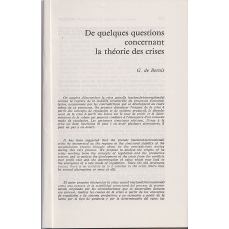 De quelques questions concernant la théorie des Crises