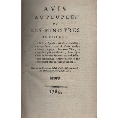 Avis au Peuple ou les Ministres dévoilés