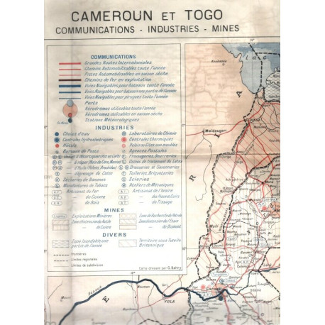 Carte Cameroun et Togo. Communications et Mines.Carte no 60