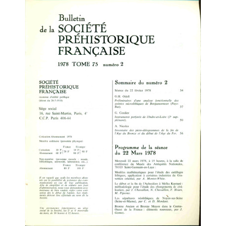 Bulletin de la société Préhistorique Française. Tome 75 . No 2