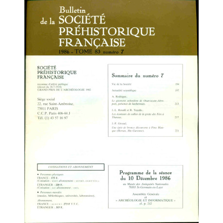 Bulletin de la société préhistorique française . Tome 83 . Numéro...