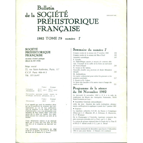 Bulletin de la société préhistorique française . Tome 79. Numéro 7...
