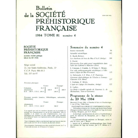 Bulletin de la société préhistorique française . Tome 81. No 4