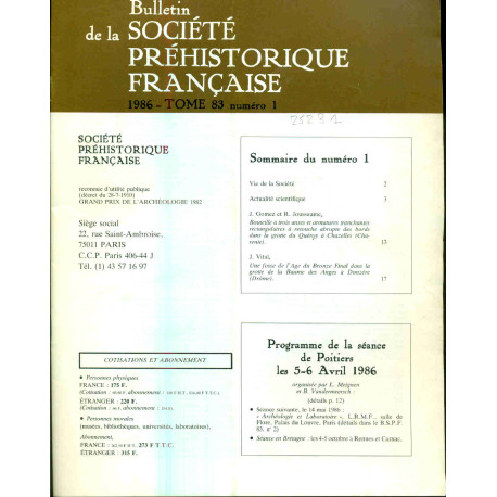 Bulletin de la société préhistorique française. Tome 83. Numéro 1...