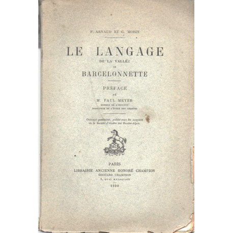 Le Langage de la Vallée de Barcelonnette
