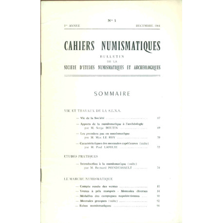 Cahiers Numismatiques . Bulletin de la société d'études...