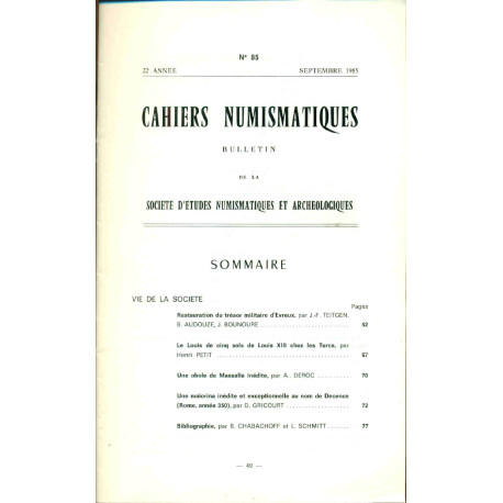 Cahiers numismatiques. No 85