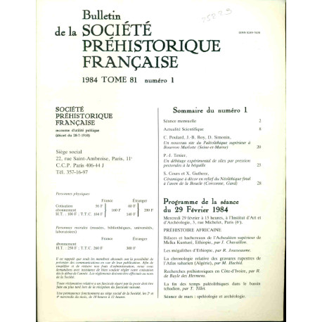 Bulletin de la société Préhistorique Française. Tome 81. No 1