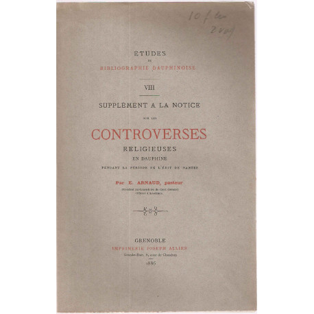 Supplément à la notice sur les controverses religieuses en...