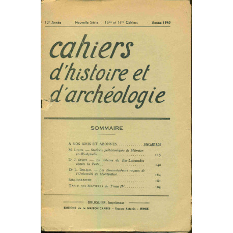 Cahiers d'histoire et d'Archéologie . 15eme et 16eme cahiers . 12e...