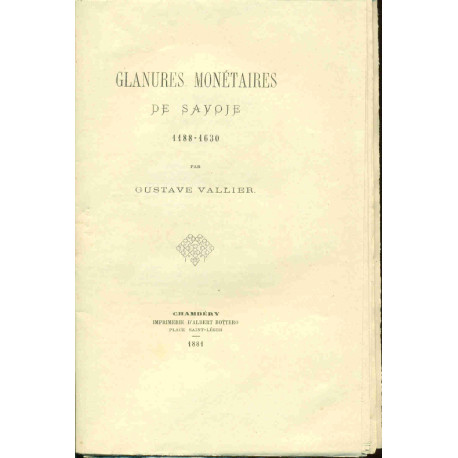 Glanures Monétaires de Savoie