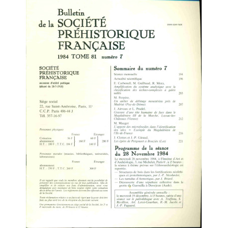 Bulletin de la société préhistorique française. Tome 81 . No 7