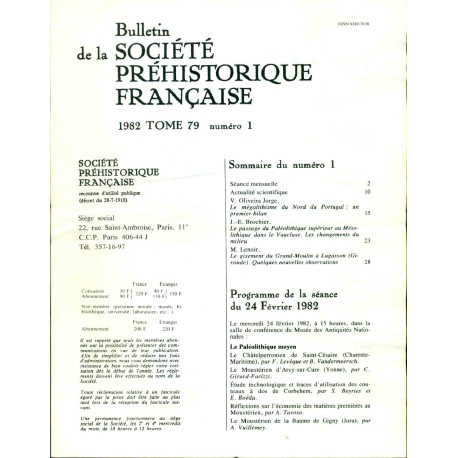 Bulletin de la société préhistorique française . tome 79 . Numéro...