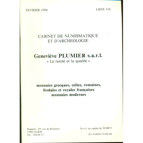 Cabinet de numismatique et d'archéologie . Geneviève Plumier...
