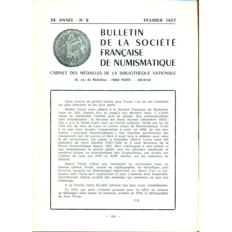 Bulletin de la société française de numismatique. Cabinet des...